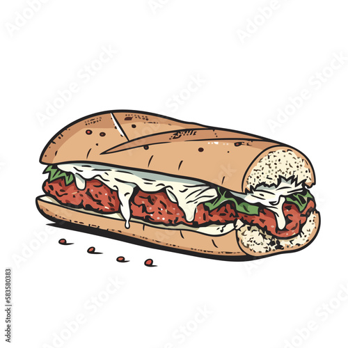 Meatball Sub Vector Illustration