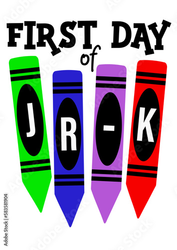 First day of Jr-K. Crayons print. Hello school Quote. Isolated on transparent background.