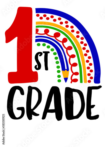 1st grade. Rainbow color print. Isolated on transparent background. 