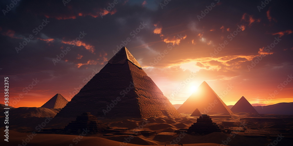 sunset over the pyramids