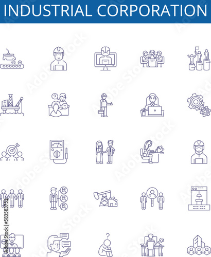 Industrial corporation line icons signs set. Design collection of Industry, Corporation, Manufacturing, Industrialization, Industry Corporation, Production, Commercially, Enterprises outline concept