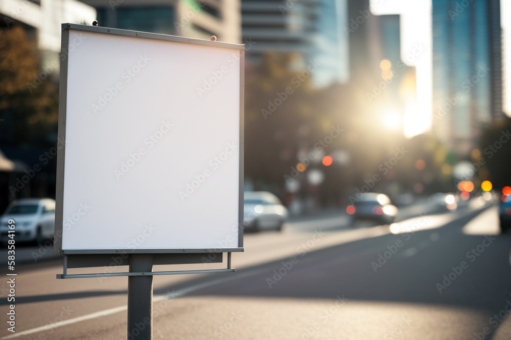 Blank mock up of vertical street poster billboard on city background, ai generative Blank mock up of vertical street poster billboard on city background, ai generative