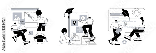 Information technology career abstract concept vector illustration set. Web development courses, mobile app development and IT management classes, junior frontend, online coding abstract metaphor.