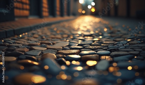  a close up of a street with a lot of stones on it.  generative ai