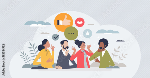Soft skills as positive teamwork communication ability tiny person concept. Partnership and collaboration for business project with empathy, common sense and social intelligence vector illustration.