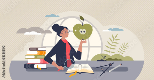 Pedagogy as teacher occupation for professional learning tiny person concept. Learning from presentation or book learning for personal development vector illustration. Academical theory education.