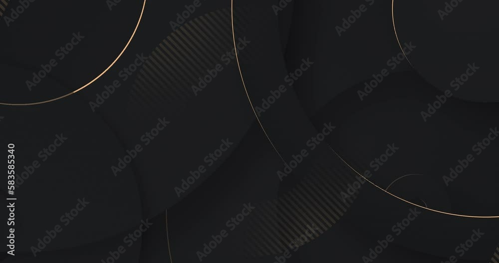 4k Black golden luxury circular seamless looped animated pattern. 3d circle lines ring. Deluxe design. Minimal modern animation. Friday sale frame. Elegant dark grey diagonal striped blank background