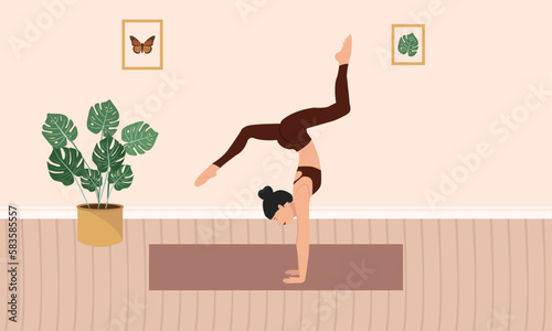 Women practicing yoga handstand v1, yoga pose