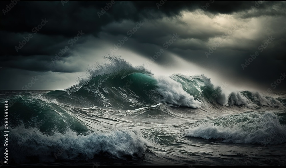 a large ocean wave with a dark sky in the background. generative ai a large ocean wave with a dark sky in the background. generative ai