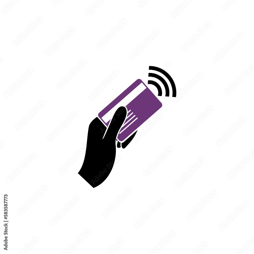 Contactless payment icon, credit card and hand logo isolated on white background Contactless payment icon, credit card and hand logo isolated on white background