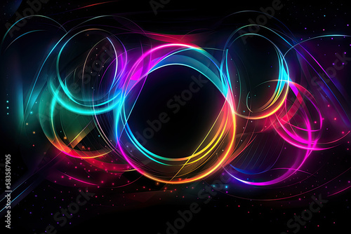 neon light circle on black background generative art abstract neon glowing background
