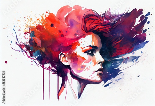 Watercolor Illustration of a Creative Female Head. Generative AI