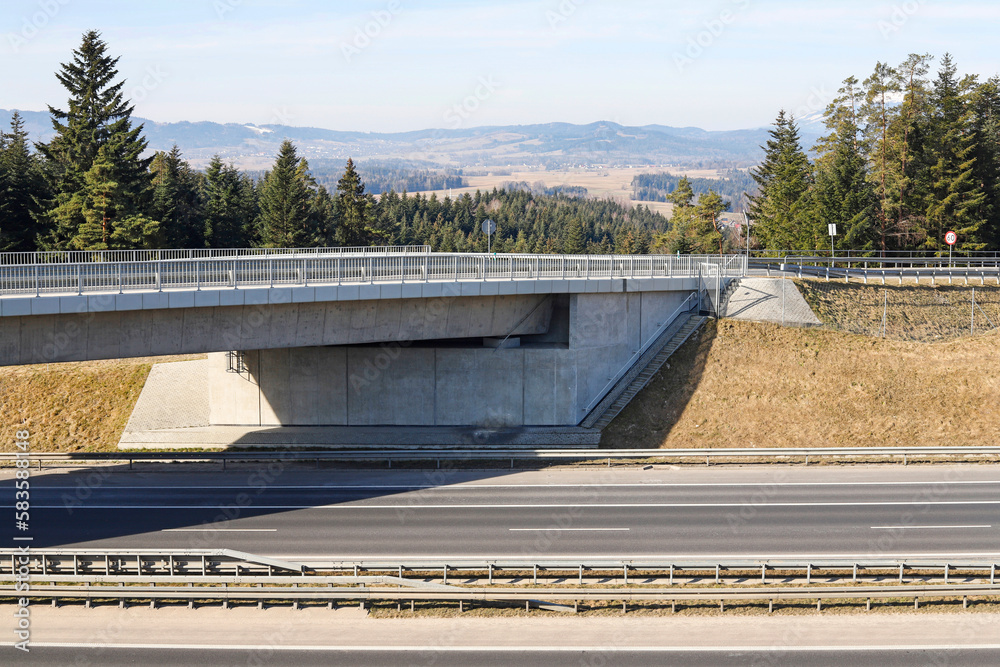 RABKA ZDROJ, POLAND - MARCH 19, 2023: The Zakopianka road near Rabka Zdroj city, Poland.