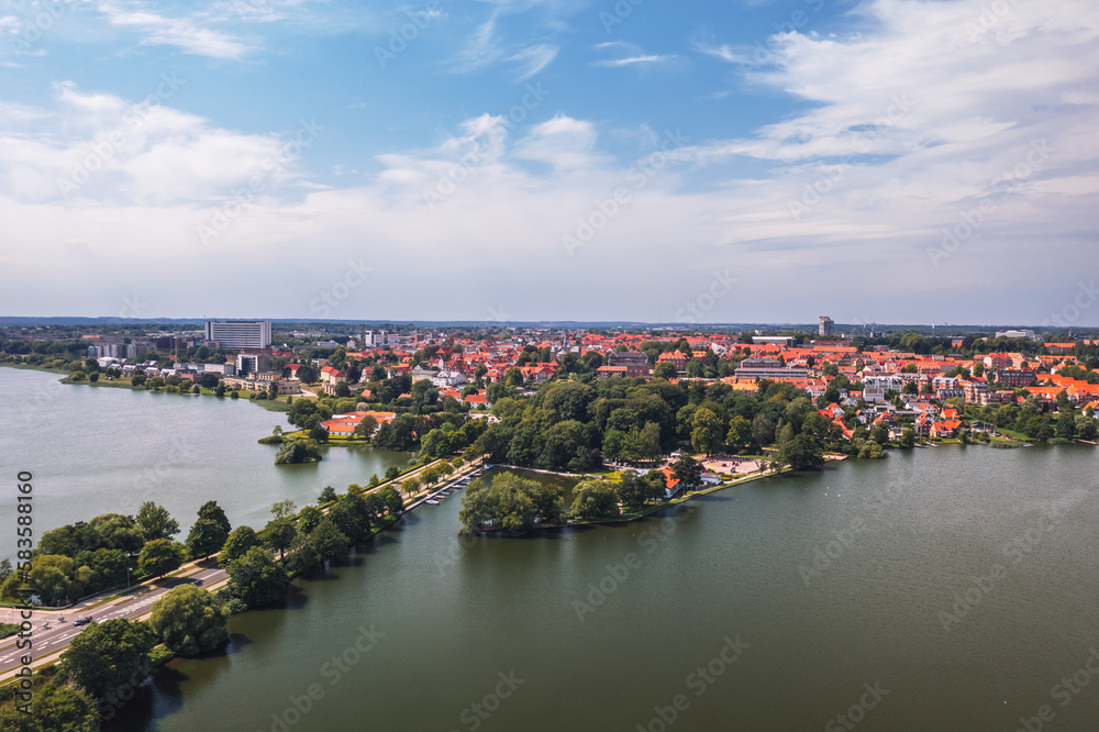 Summer cityscape of Viborg, Midtjylland, Denmark. Aerial skyline view of the old town.