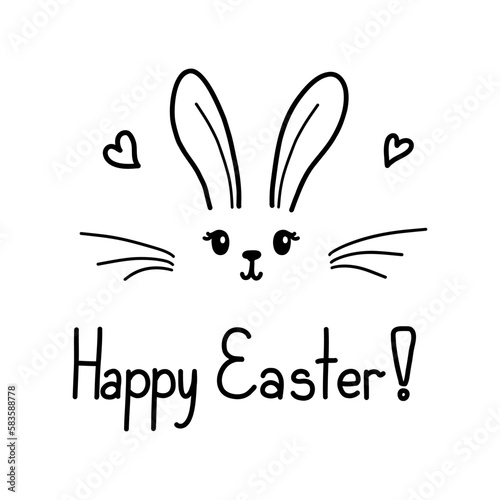 Cute Easter bunny vector illustration, hand drawn kids rabbit. Greeting card Happy Easter isolated on white background.