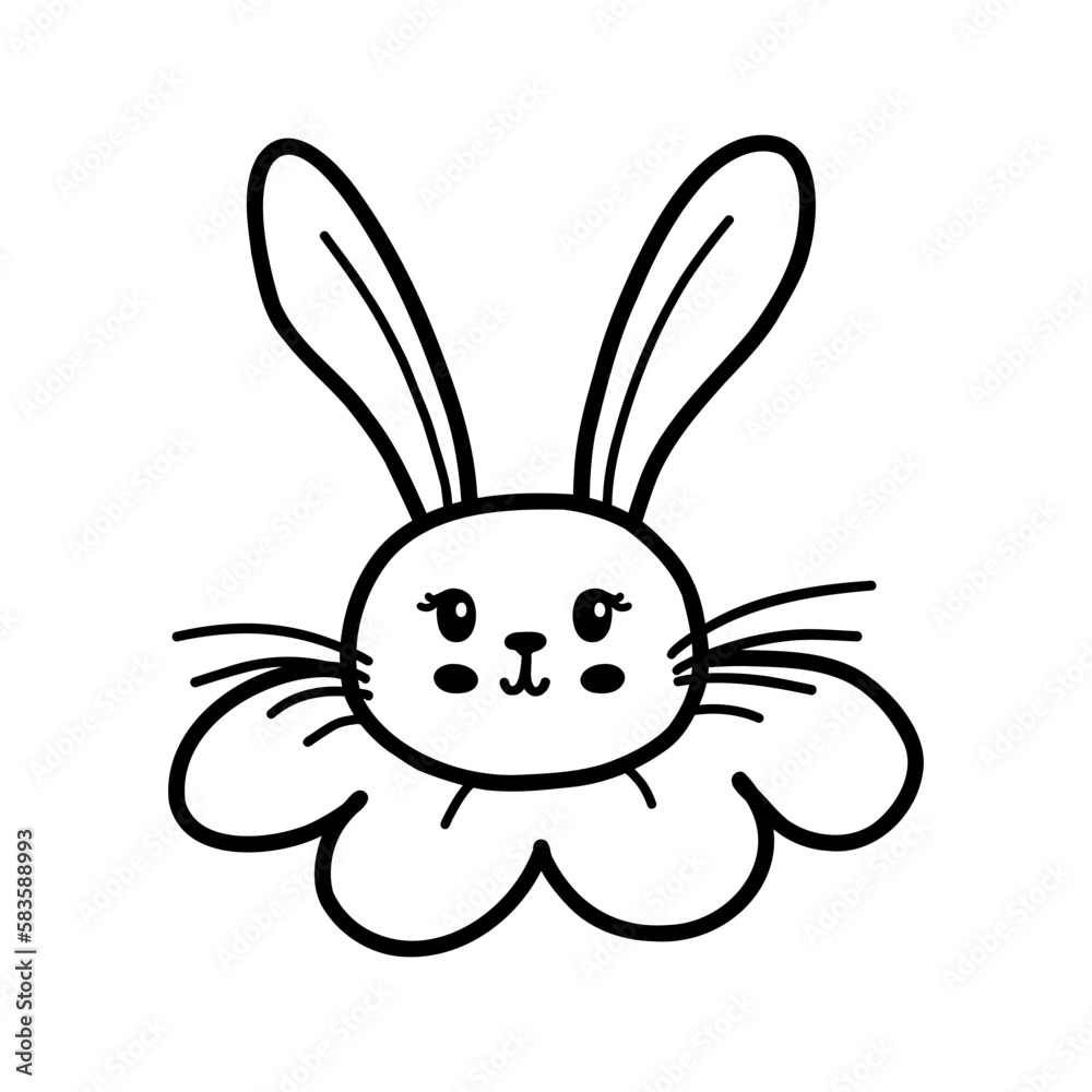 Obraz premium Cute Easter bunny vector illustration, hand drawn kids rabbit. Greeting card Happy Easter isolated on white background.