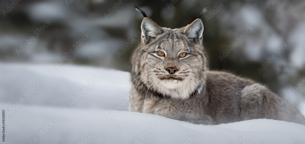 lynx in the fresh snow, winter.  Image created with generative ai. 