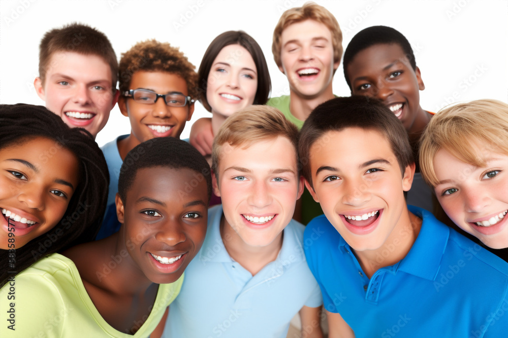 Generative ai multicultural group happy friends teenagers having fun taking selfie smiling Generative ai multicultural group happy friends teenagers having fun taking selfie smiling
