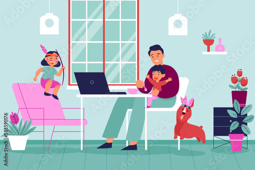Flat Stressed Parenting Concept