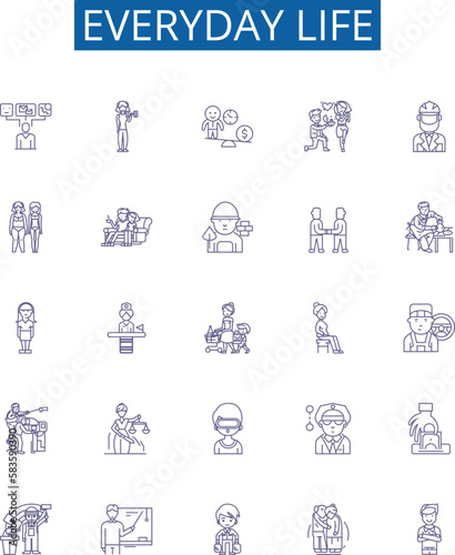 Everyday life line icons signs set. Design collection of StandardizeDaily, Routines, Mundane, Habits, Usual, Activities, Etiquette, Regular outline concept vector illustrations