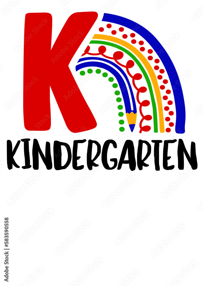 Kindergarten. Rainbow color print. Isolated on transparent background. 