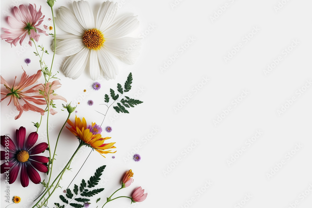 flower border on white background, Generative AI