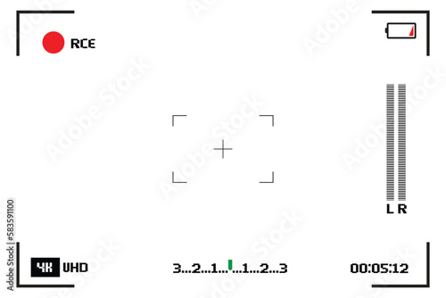 Camera viewfinder. Viewfinder camera recording. Video screen on a white background. vector illustration