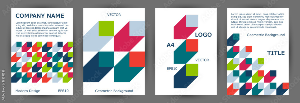 Corporate brochure cover layout collection geometric design. Modernism style vintage banner mockup