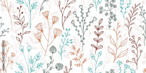Field flower twigs organic vector seamless background. Gentle floral textile ...
