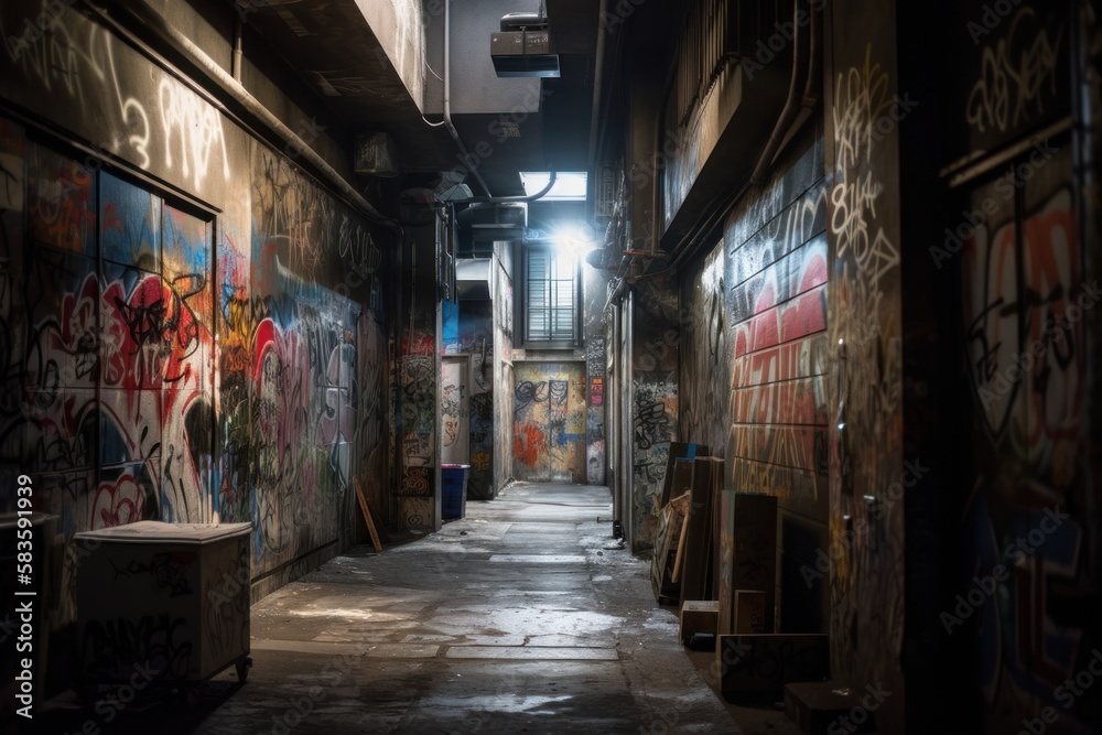 Discovering Tokyo's Hidden Graffiti Art Scene Abandoned alleyway, GENERATIVE AI
