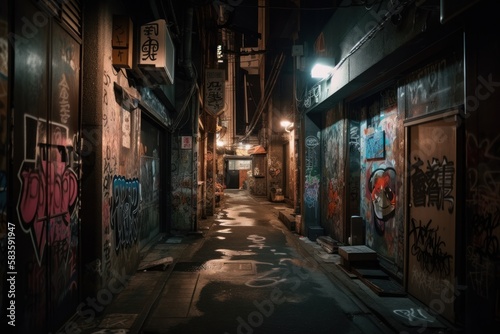 Discovering Tokyo's Hidden Graffiti Art Scene Abandoned alleyway, GENERATIVE AI