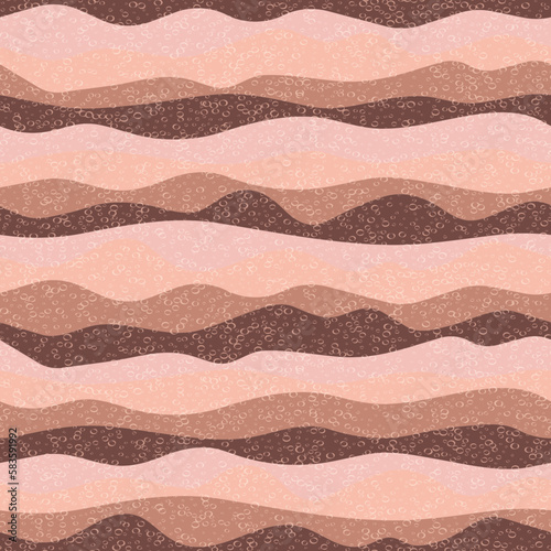Curve multicolor wave stripes flow vector seamless pattern.