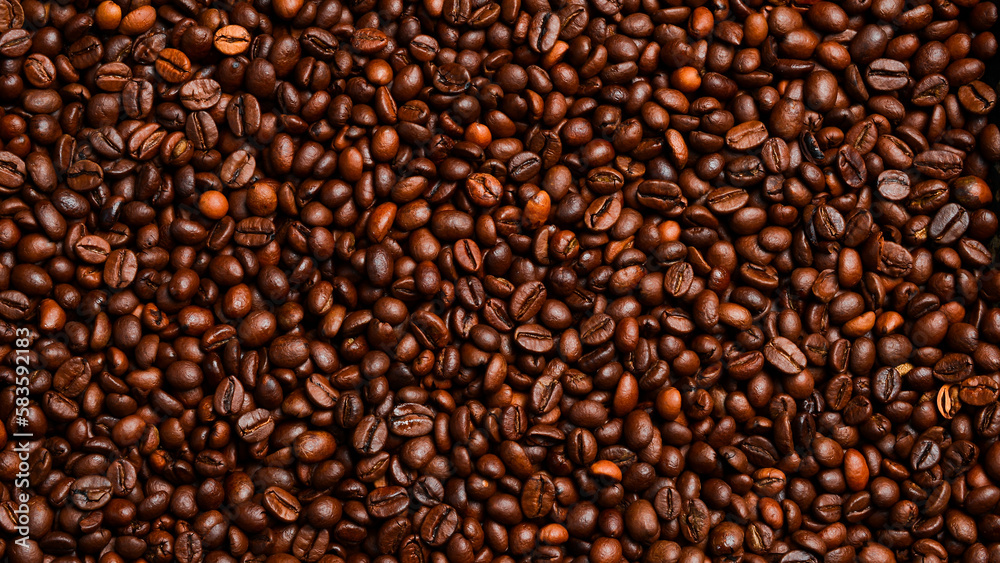 roasted coffee bean background, top view. Macro photo. Free space for text. roasted coffee bean background, top view. Macro photo. Free space for text.