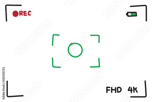 Hand drawn sketch style camera rec interface viewfinder.Camera viewfinder. Viewfinder camera recording. Video screen Doodle style sketch.on a white background. vector illustration