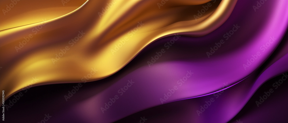 Obraz premium Abstract Background with 3D Wave Bright Gold and Purple Gradient Silk Fabric