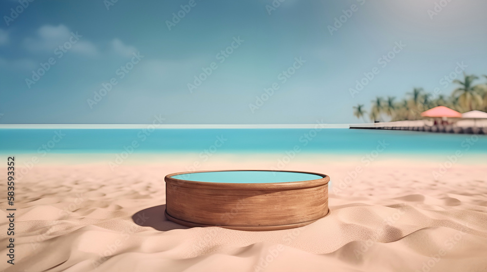 product sale round podium on beach background product sale round podium on beach background