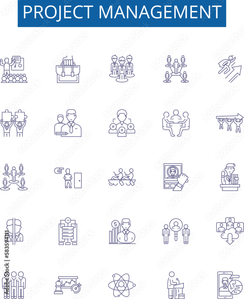 Vetor de Project management line icons signs set. Design collection of ...