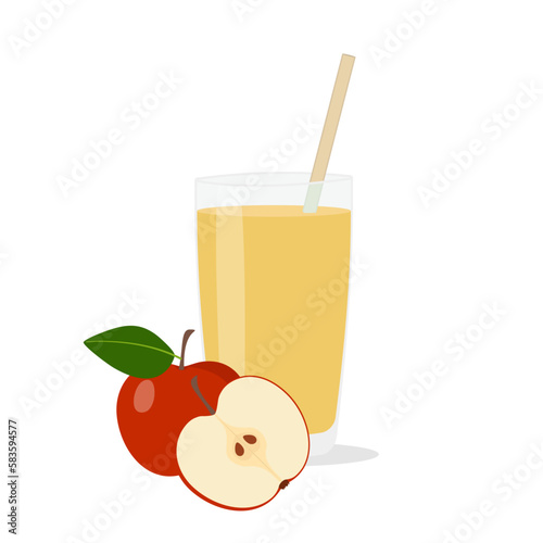 Glass of apple juice with slices of red apple