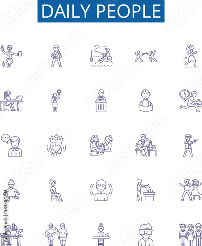 Daily people line icons signs set. Design collection of Dailypeople, Individuals, Populace, Residents, Commuters, Crowd, Denizens, Dwellers outline concept vector illustrations