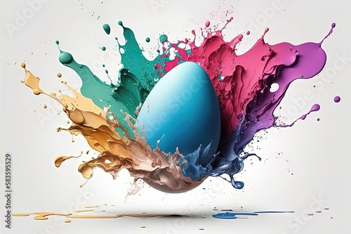 The eggs are adorned with vivid and lively splashes of paint, producing a playful and dynamic appearance. Generated by AI.