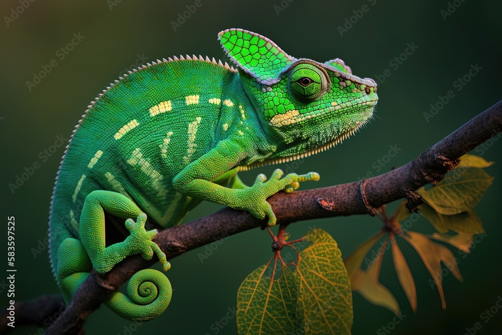 Perched on a branch, a chameleon blends in with its surroundings in a captivating and visually striking display of camouflage, evoking a sense of natural wonder and intrigue. AI. Perched on a branch, a chameleon blends in with its surroundings in a captivating and visually striking display of camouflage, evoking a sense of natural wonder and intrigue. AI.