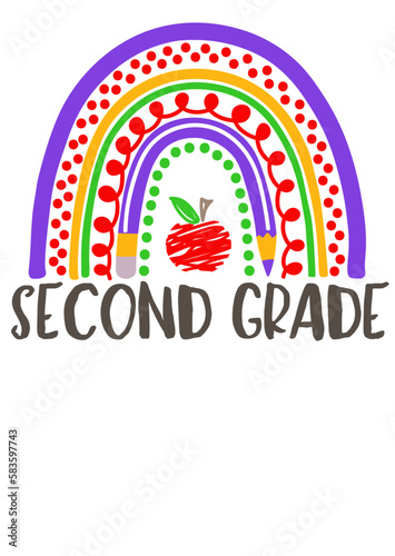 Second grade squad. Rainbow, apple color clipart. Isolated on transparent background
