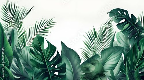 tropical leaves background on white background © Thamidu