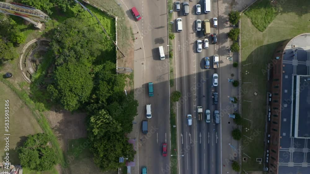 Aerial top view of a long road highway with traffic in Ghana, Africa Aerial top view of a long road highway with traffic in Ghana, Africa