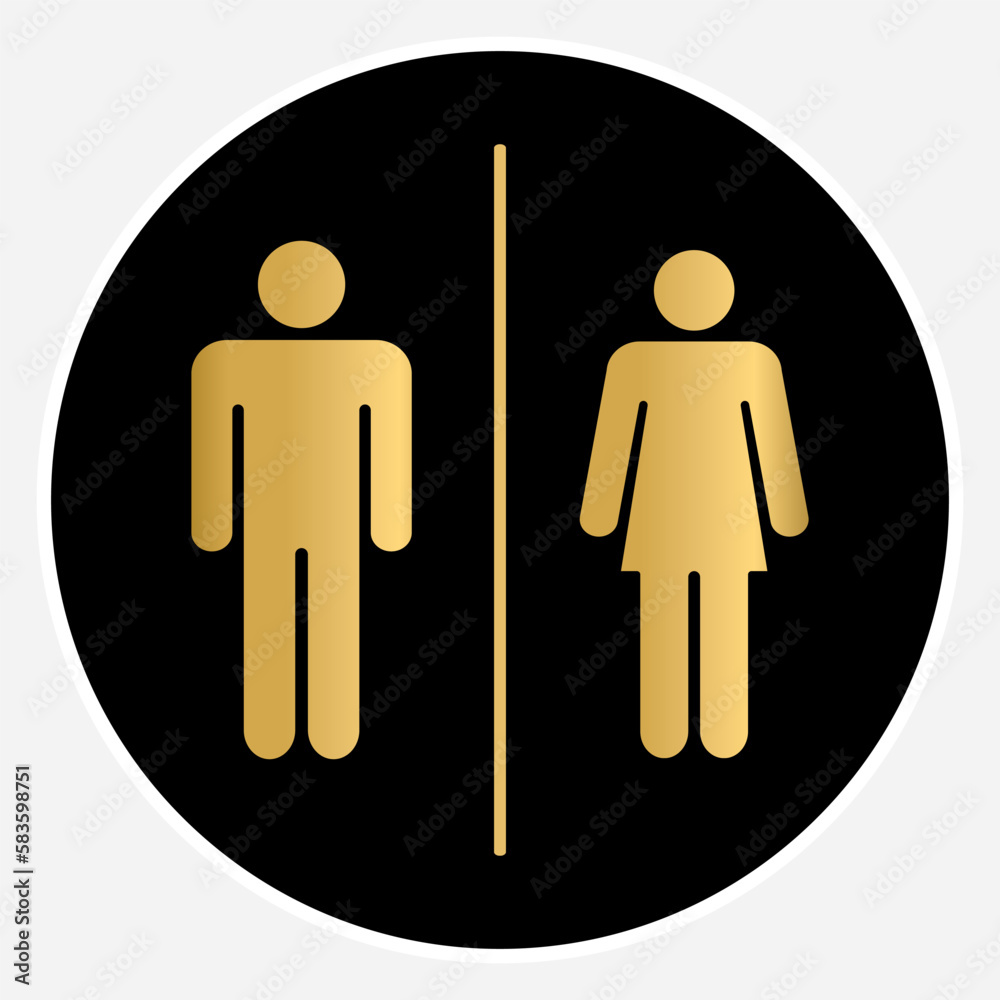 Vetor de Gold Minimalistic Woman and Man public toilet sign in black ...