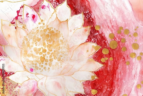 A watercolor painting of lotus flowers. The flowers are painted in soft pastel shades of pink, red, and white. Generative AI