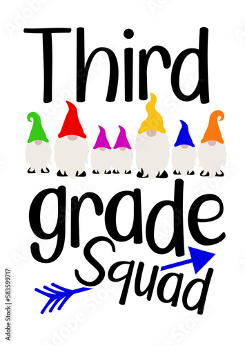 Third grade. 7 Gnomes color clipart. Isolated on transparent background. 