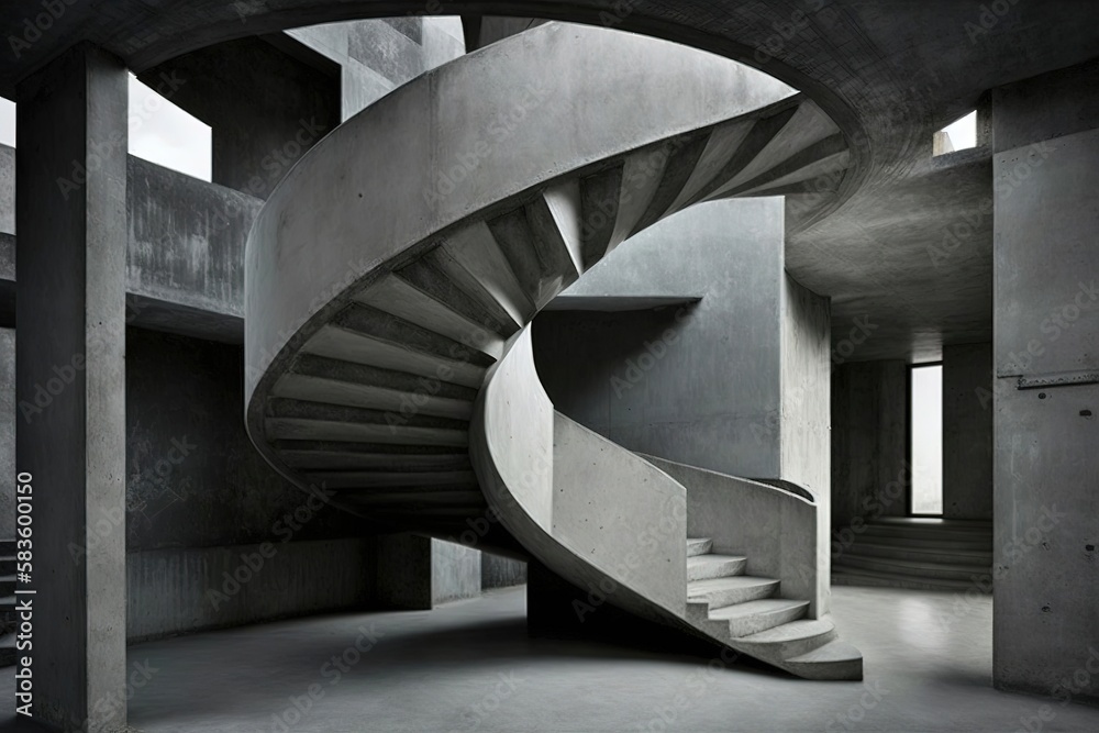 Fototapeta premium A staircase in the style of modern design with a monochromatic gray color scheme. Generative AI