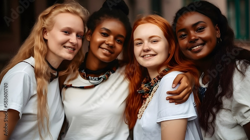 Group of female friends of all ethnicities, friendship concept