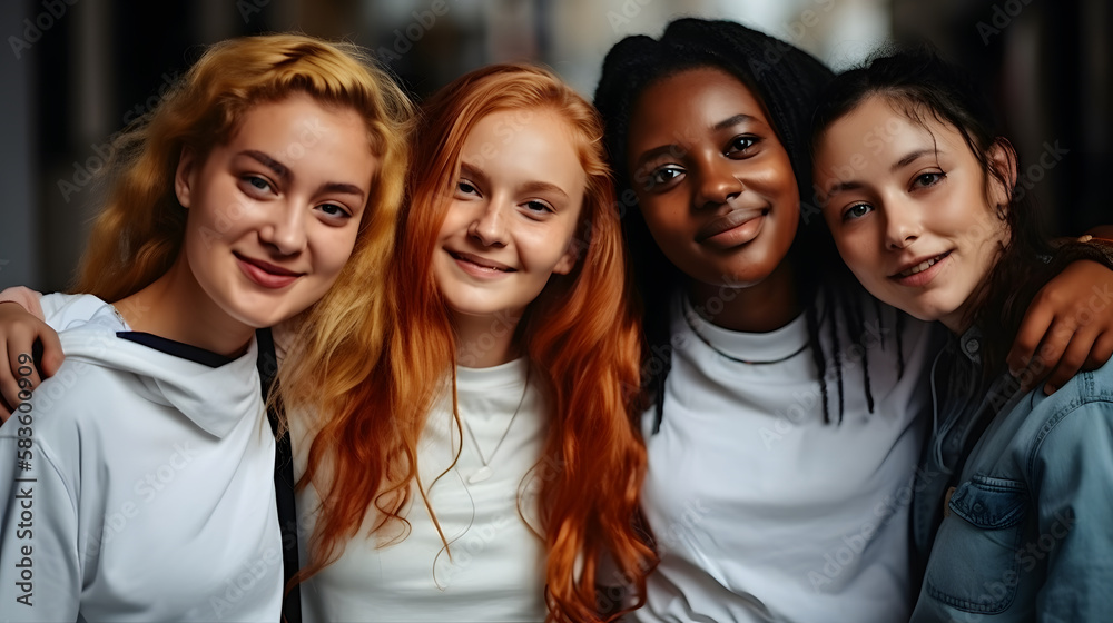 Group of female friends of all ethnicities, friendship concept